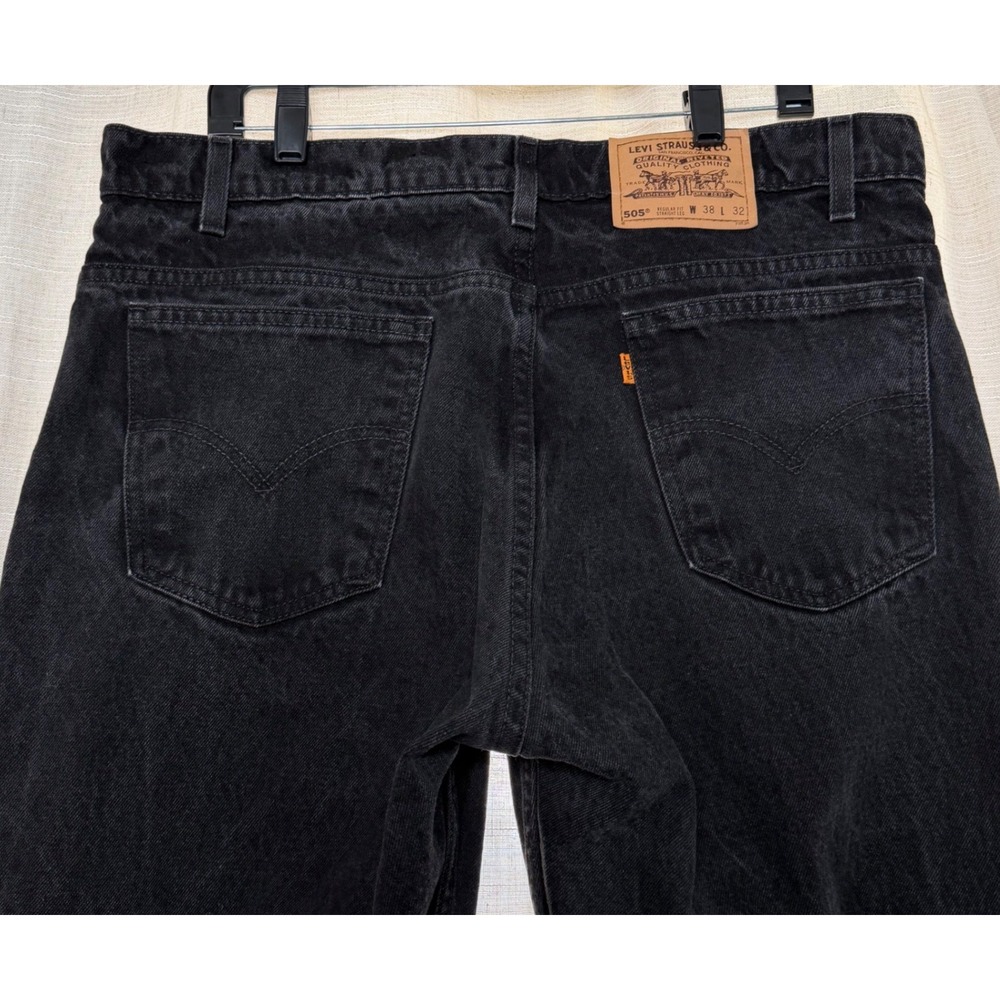 90s Vintage Levi's 505 Orange Tab Straight Leg‎ Black Denim Jeans Men's 38x32